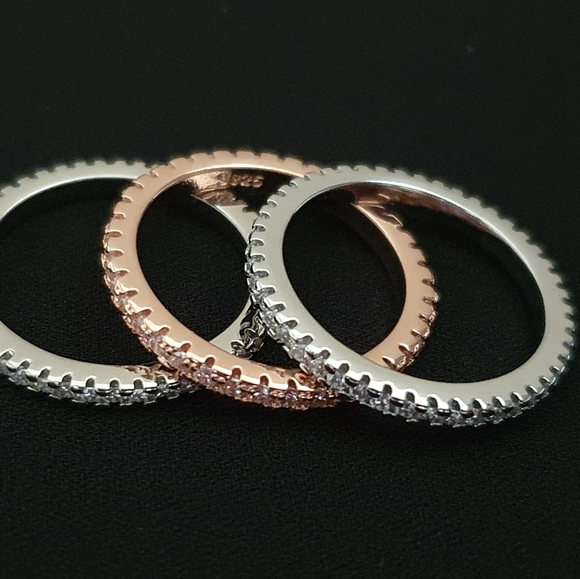 SET OF 3 Diamond Eternity Stackable Rings - Picture 2 of 6